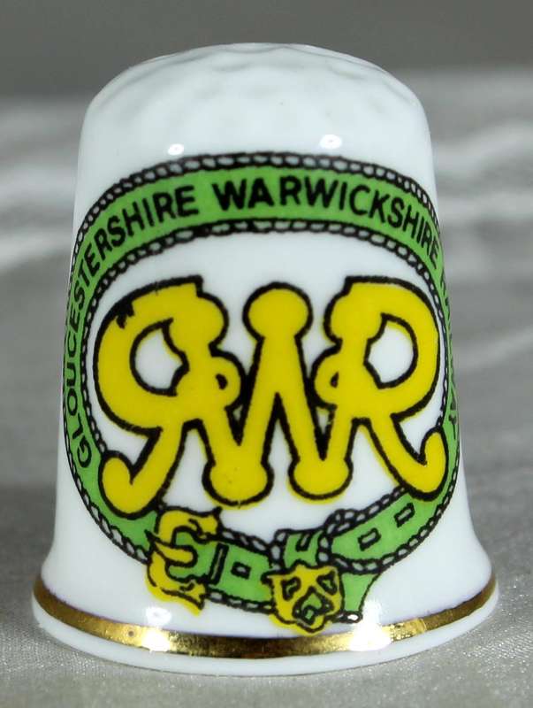 Bone China thimble - Advertising thimble - Glouchestershire Warwickshire Railway - Birchcroft