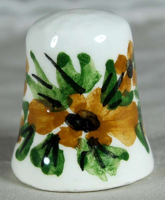 Bone China thimble - orange flowers