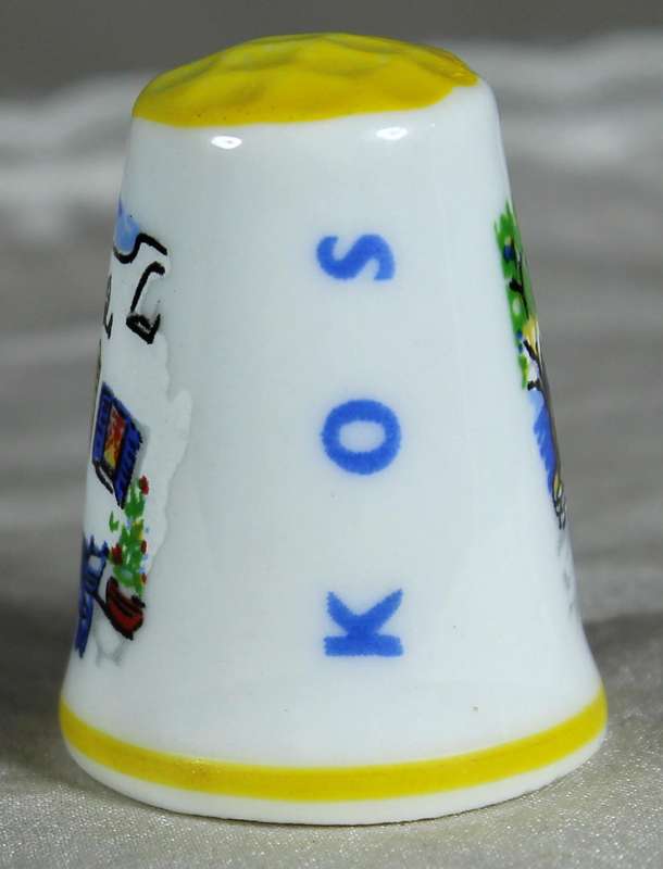 Bone China thimble - Greek village - hand painted