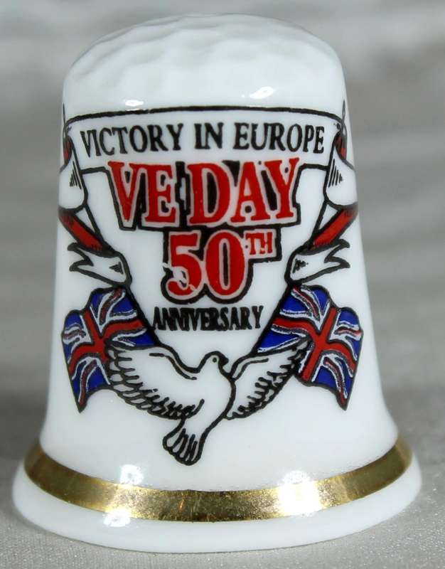 Bone China thimble - victory in Europe VE day 50th anniversary - Sampson