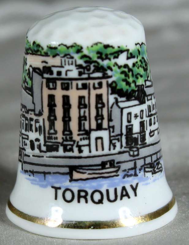 Bone China thimble - Torquay - blue waters