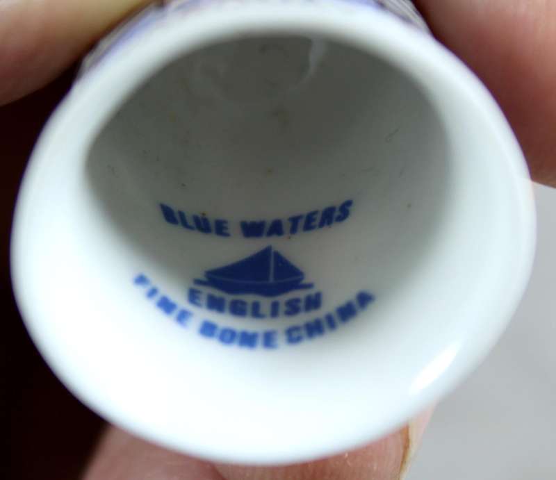 Bone China thimble - Torquay - blue waters