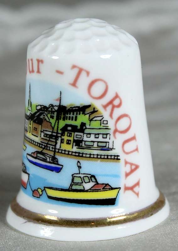 Bone China thimble - the Harbour Torquay - Lambert souvenirs