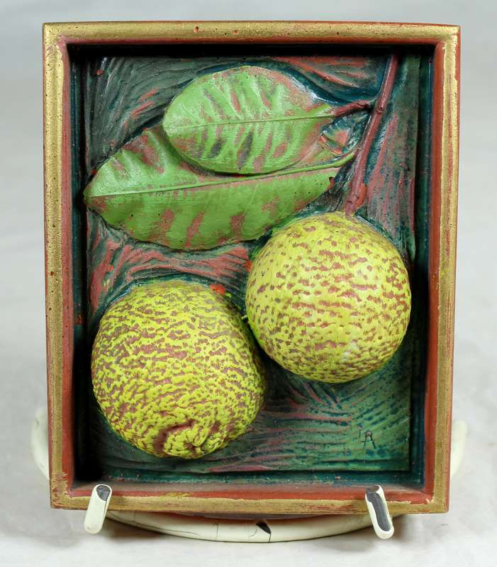 Pottery tile with fruit