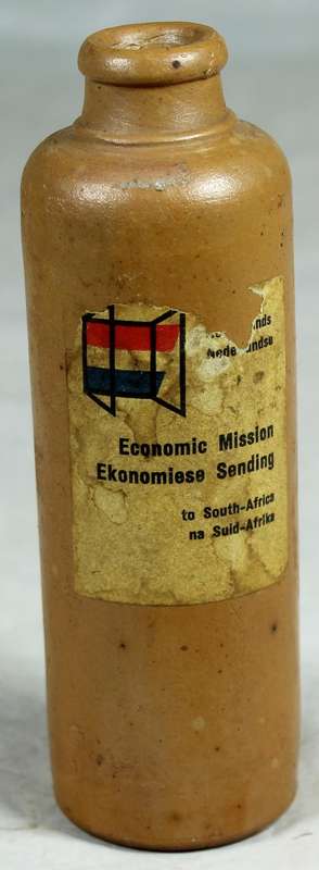 Netherlands economic mission to South Africa pottery bottle