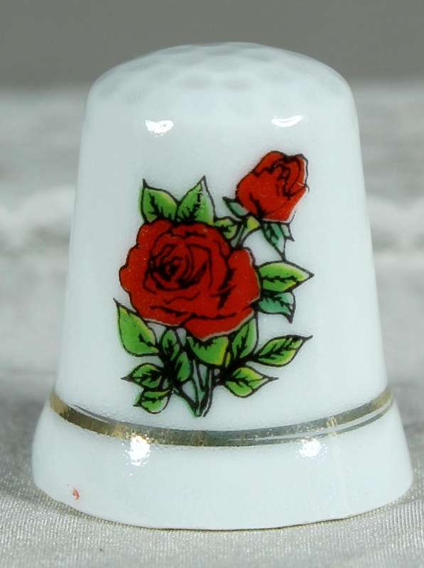 Bone China thimble - red roses
