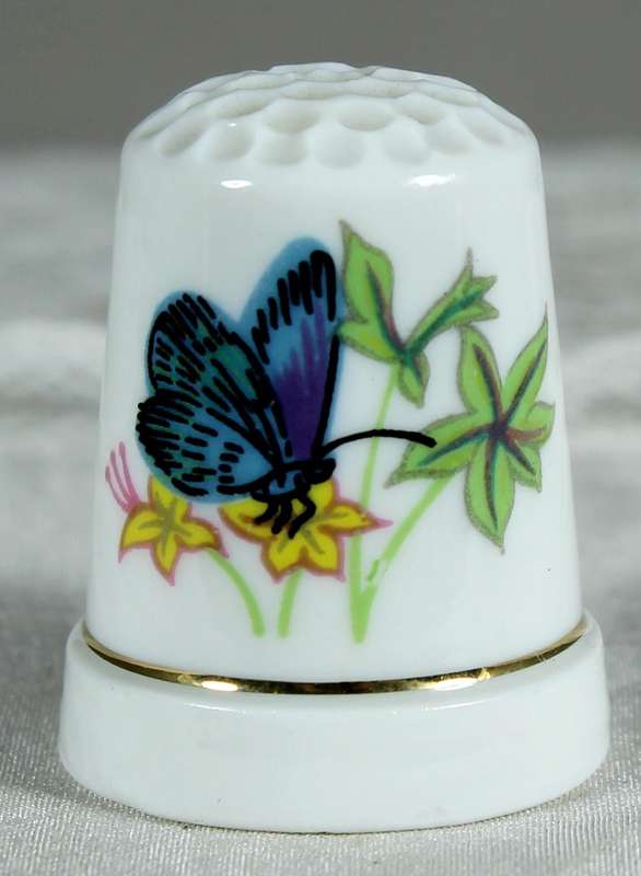 Bone China thimble - blue butterfly