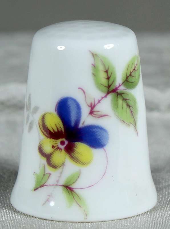 Bone China thimble - blue & yellow flower