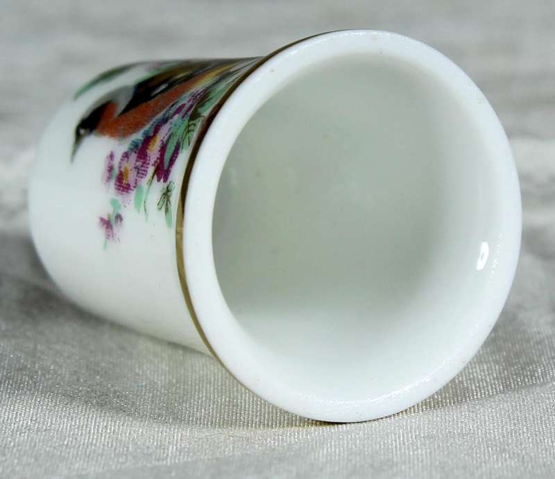 Bone China thimble - orange & blue birds