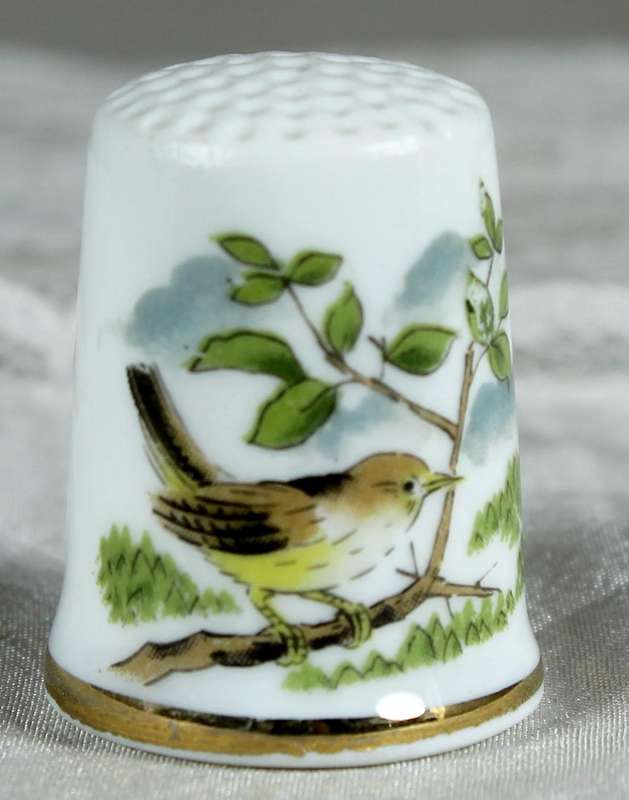 Bone China thimble - bird on a branch