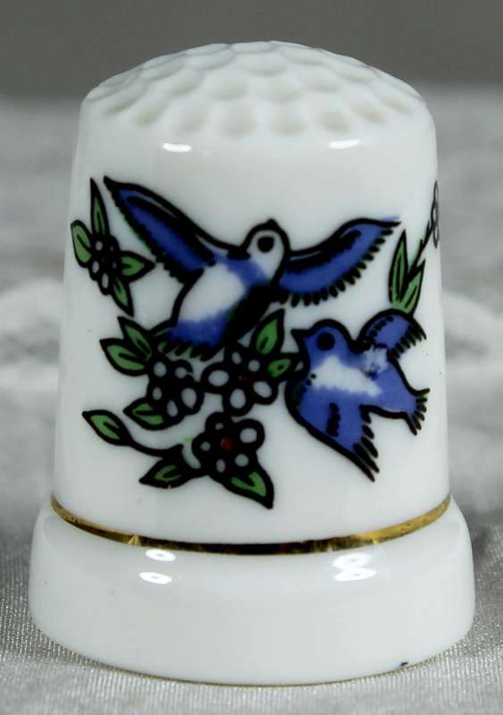Bone China thimble - blue birds in flight
