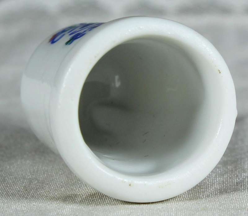 Bone China thimble - blue birds with orange/yellow heart