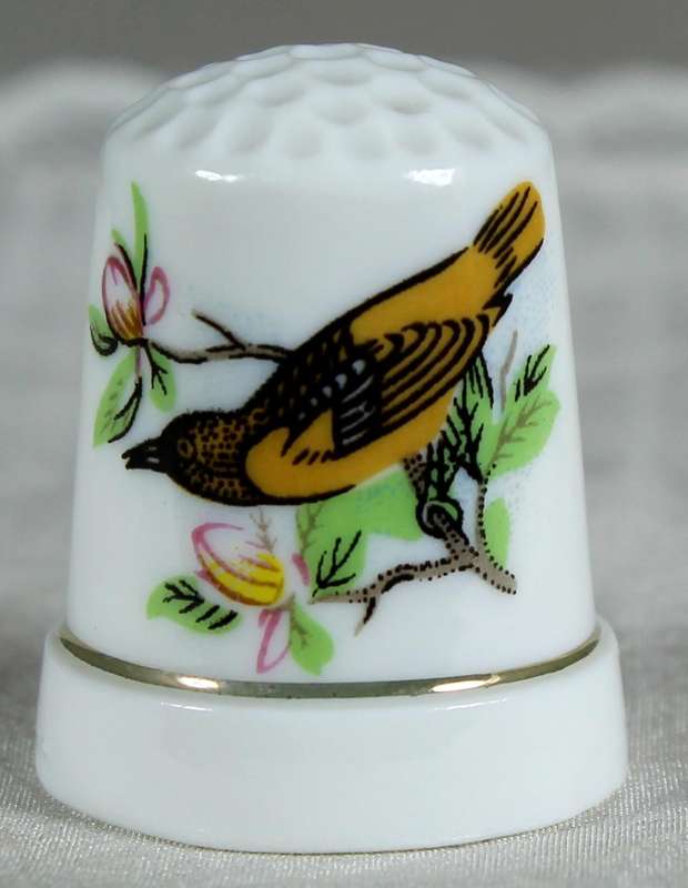 Bone China thimble - brown bird in a tree