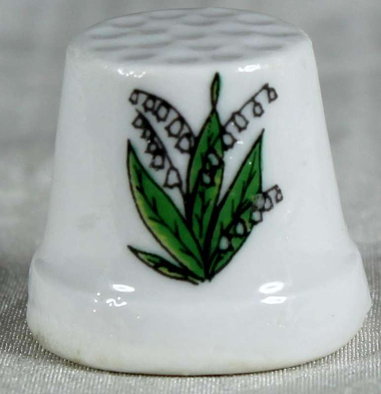 Bone China thimble - purple flowers - half size thimble