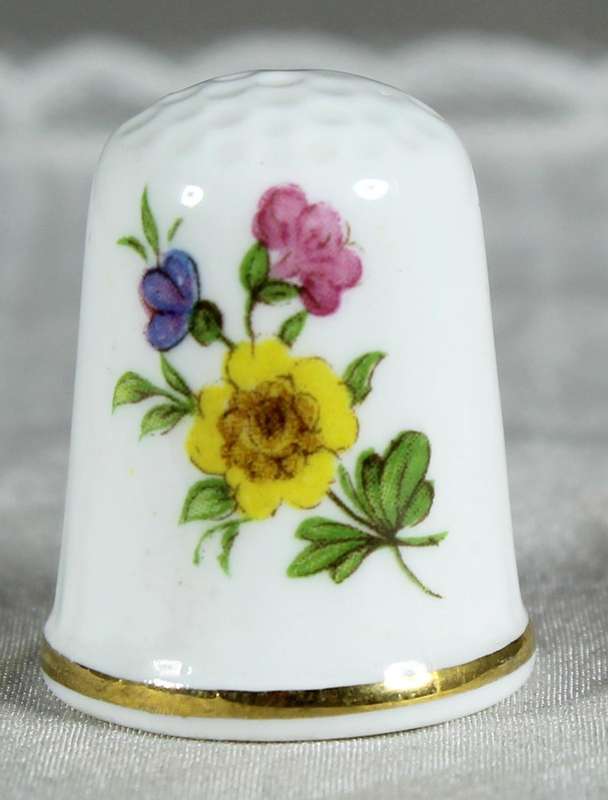 Bone China thimble - purple & orange flower