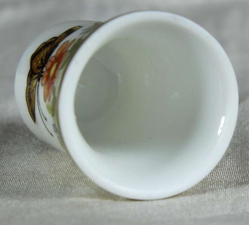 Bone China thimble - butterfly on orange flower