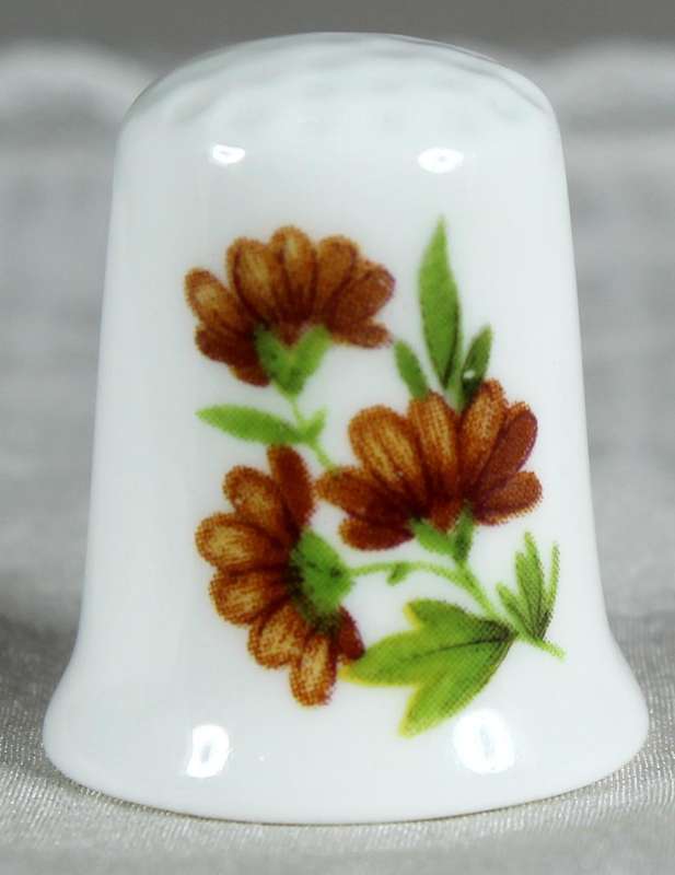 Bone China thimble - brown flowers