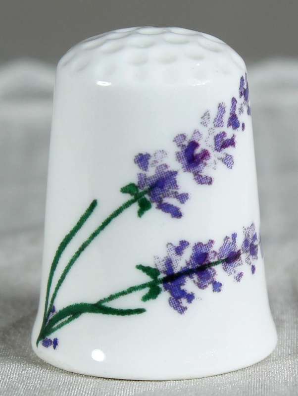 Bone China thimble - purple flowers