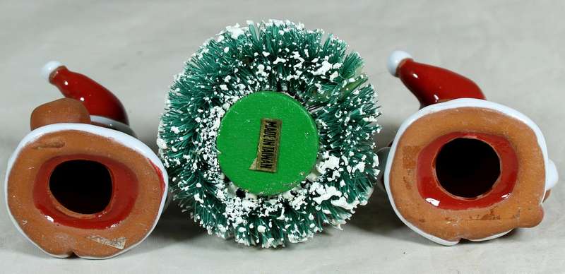 Two Santa Clause plus Christmas candle holder