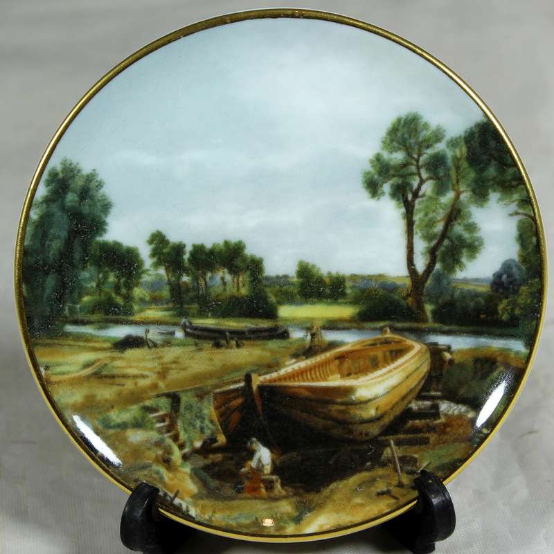 Coalport mini plate of boat building near Flatford mill By John Constable