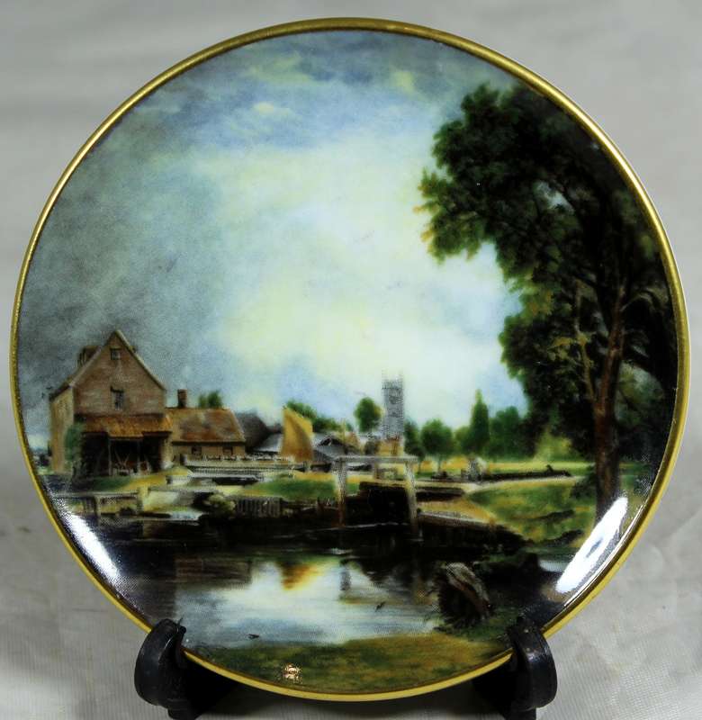 Coalport mini plate of Dedham lock & mill by John Constable