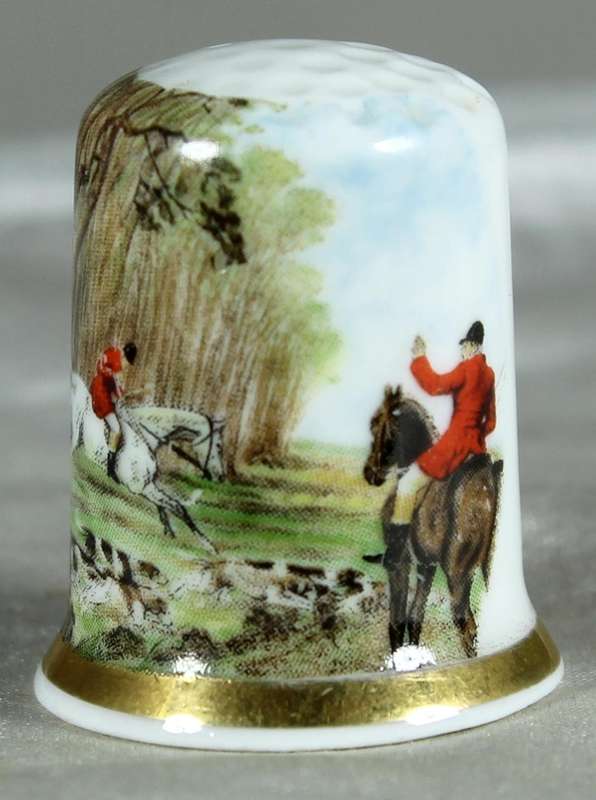 Bone China thimble - hunting scene
