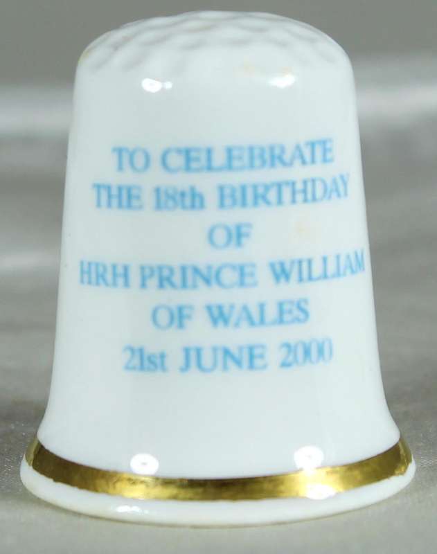 Bone China thimble - 18th birthday celebration of Prince William