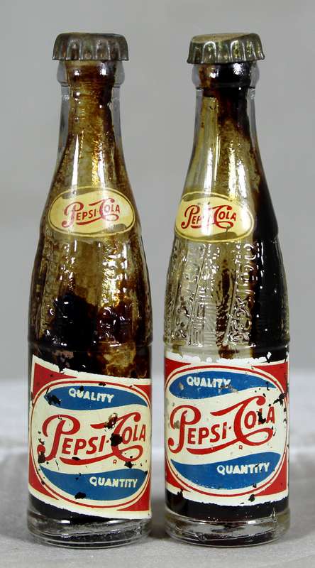 Pair of miniature Pepsi-Cola bottles