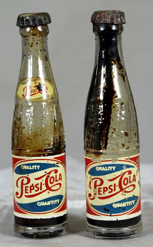 Pair of miniature Pepsi-Cola bottles