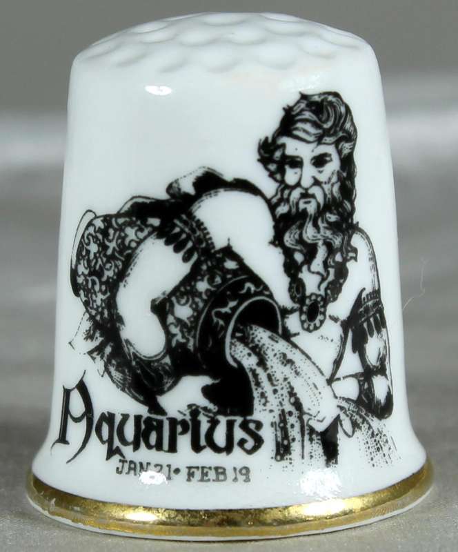 Bone China thimble - Aquarius - January 21 to February 19