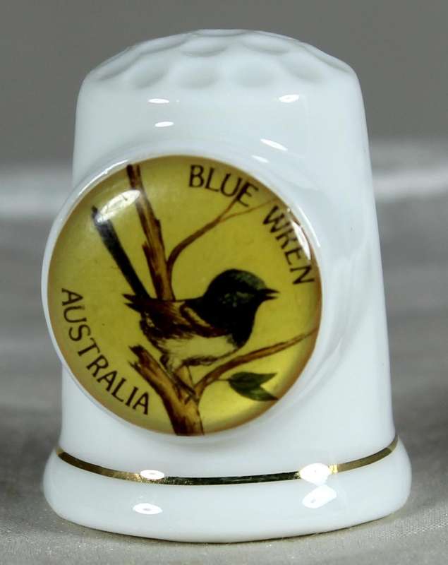 Bone China thimble - Blue Wren -  Australia