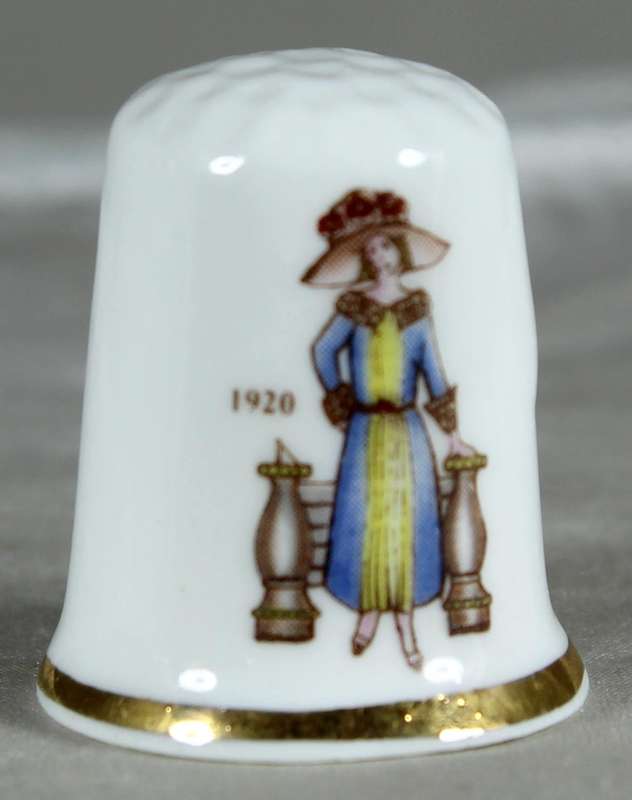 Bone China thimble - woman in 1920 period dress
