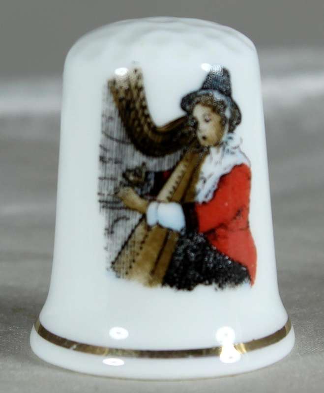 Bone China thimble - woman playing a harp