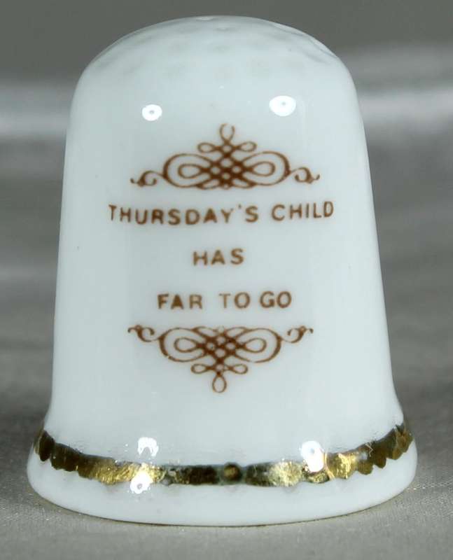 Bone China thimble - Thursday's child - Fenton