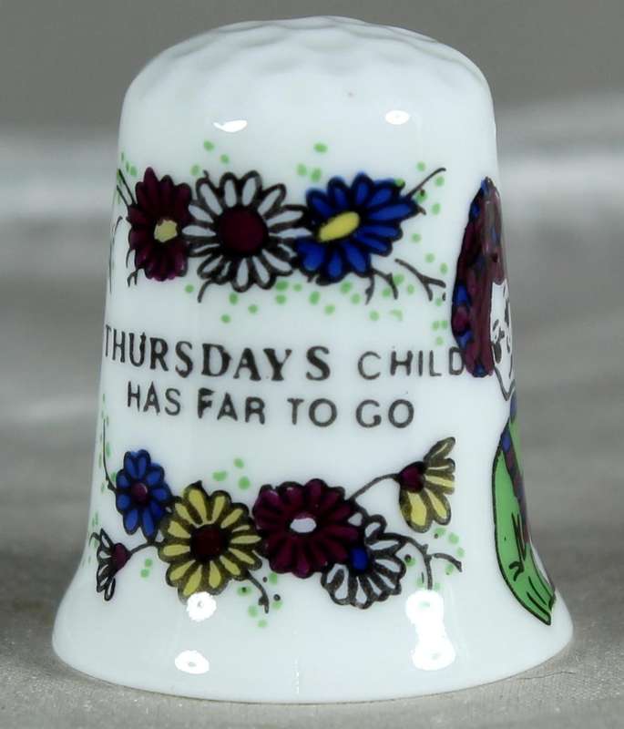 Bone China thimble - Thursday's child has far to go - Stock-on-Trent