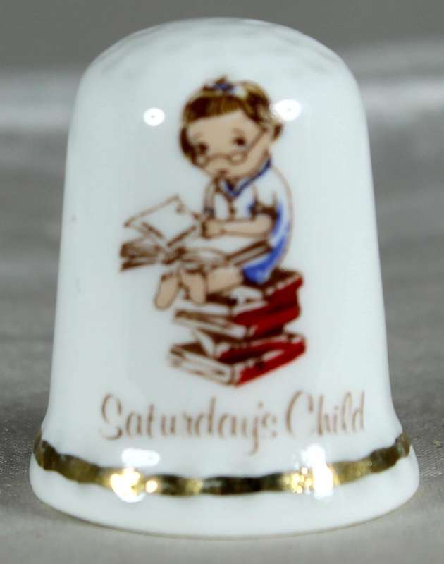 Bone China thimble - Saturday's child - Fenton