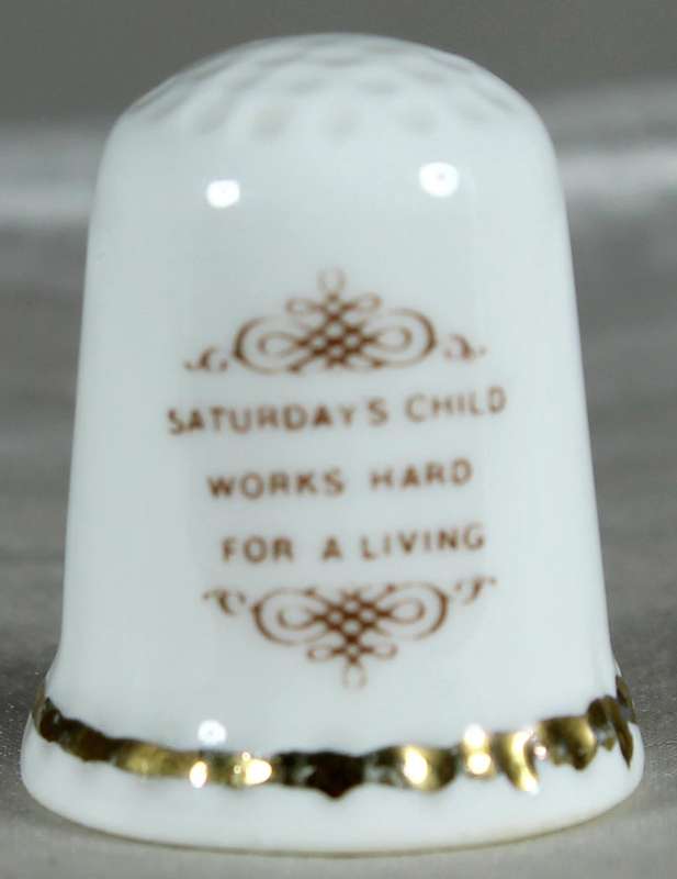 Bone China thimble - Saturday's child - Fenton
