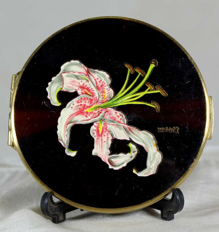 Powder compact - Stratton with tiger lilly