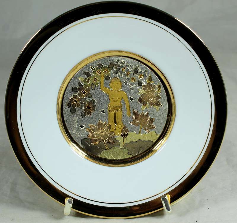Chokin 24ct plate collection - Buddha's birthday - lotus & baby Buddha