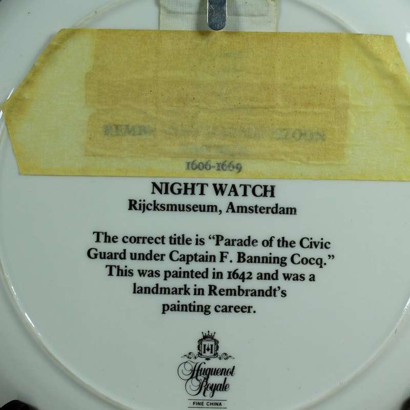 Huguenot Royale display plate - night watch by Rembrandt
