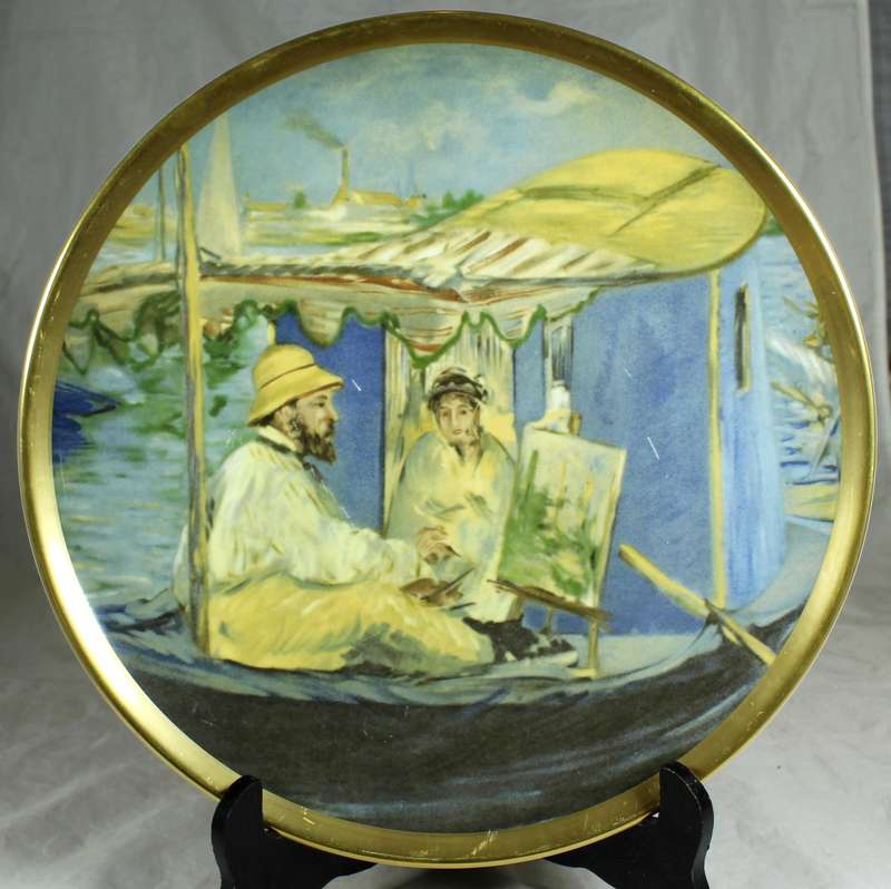 Crown Staffordshire display plate - Monet painting in his studio boat by Monet