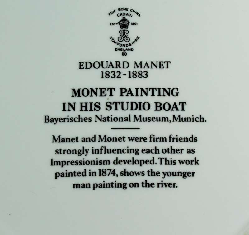 Crown Staffordshire display plate - Monet painting in his studio boat by Monet
