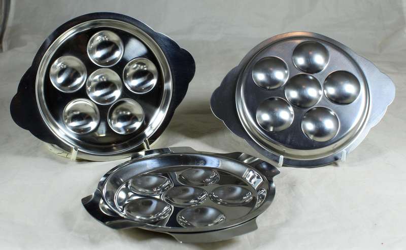 Four snail escargot trays - stainless steel