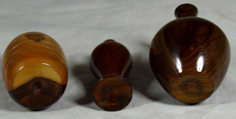 Trio of miniature wooden vases