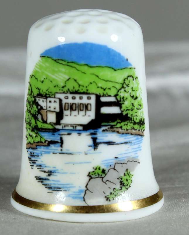 Bone China thimble - Pitlochry power station & dam - Birchcroft