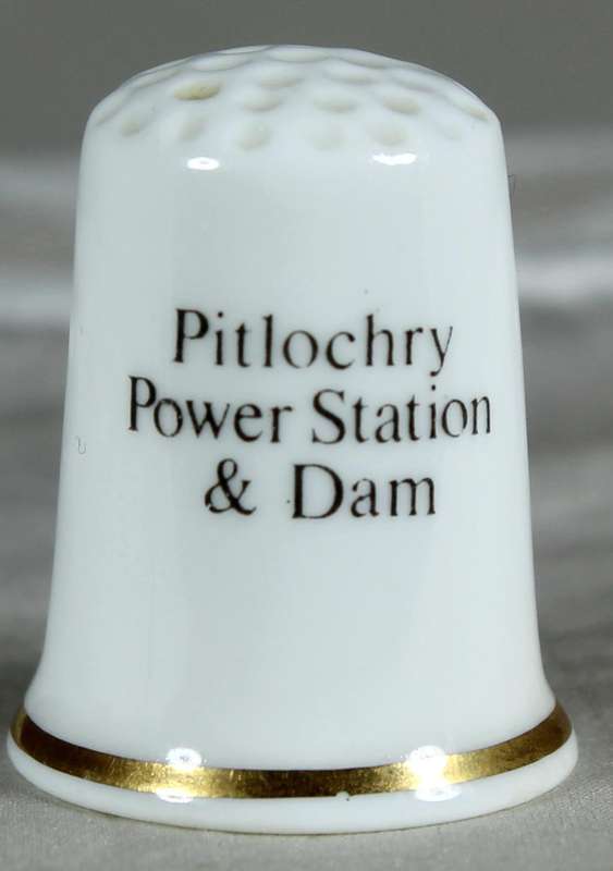Bone China thimble - Pitlochry power station & dam - Birchcroft