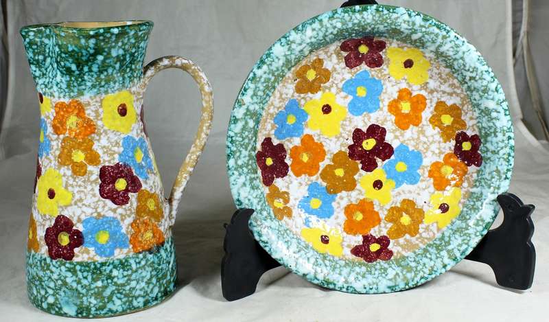 Italian ceramic jug and bowl - hand painted