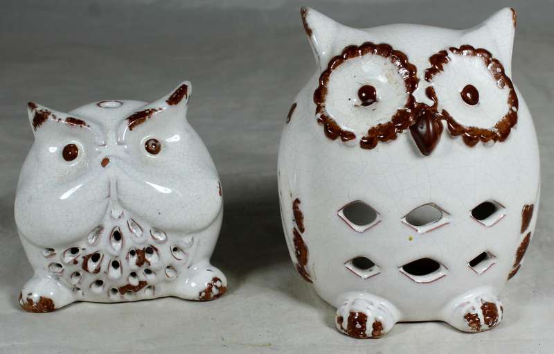 Pair of owl candle light holders