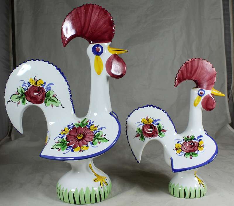 Pair of Portuguese porcelain chickens