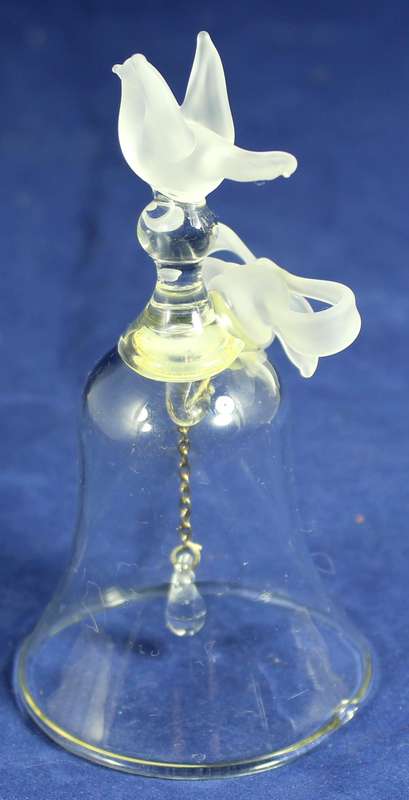 Glass bell with frosted dove and bow